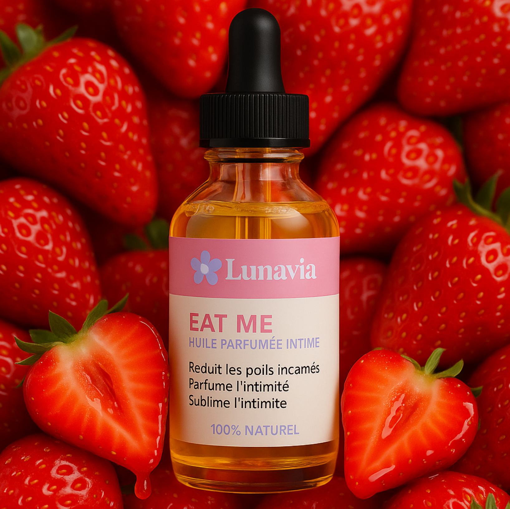 Eat me l Huile équilibre féminin intime - Zéro Odeurs & Poils Incarnés -  Senteur fraise